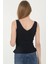 Kadın V Yaka Fırfır Detay Crop - Siyah -Vlmr 2