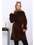 Kahverengi Bel Kuşaklı Çift Cepli Angora Kaban 1
