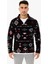 Erkek Yarım Fermuarlı Desenli Polar Sweat Tribal Etnik Desen Yakalı, Uzun Kollu, Oversize Rahat Kalıp, - Siyah 1