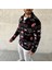 Erkek Yarım Fermuarlı Desenli Polar Sweat Tribal Etnik Desen Yakalı, Uzun Kollu, Oversize Rahat Kalıp, - Siyah 2