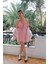 Pembe Şifon Fırfırlı Asılı Mini Elbise 3