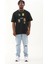 Unisex Oversize Baskılı Bisiklet Yaka T-Shirt - Siyah 4