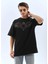 Unisex Oversize Taşlı Bisiklet Yaka T-Shirt - Siyah 5