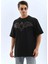 Unisex Oversize Taşlı Bisiklet Yaka T-Shirt - Siyah 6