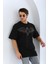Unisex Oversize Taşlı Bisiklet Yaka T-Shirt - Siyah 7