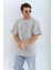 Unisex Oversize Taşlı Bisiklet Yaka T-Shirt - Gri 6