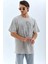 Unisex Oversize Taşlı Bisiklet Yaka T-Shirt - Gri 7