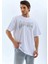 Unisex Oversize Taşlı Bisiklet Yaka T-Shirt - Beyaz 5