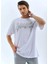 Unisex Oversize Taşlı Bisiklet Yaka T-Shirt - Beyaz 7