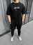 Unisex Baskılı Oversize T-Shirt - Siyah 1