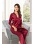Kadın Bordo Saten Çeyiz Seti 6 Parça Dantelli Sabahlık Gecelik Pijama Şortlu Takım 6