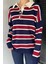 Kadın Yarım Düğmeli Çizgi Desenli Triko Kazak P-00019019 1