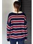 Kadın Yarım Düğmeli Çizgi Desenli Triko Kazak P-00019019 4