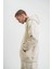 Unisex Double Oversize Kapşonlu Yıkamalı Sweatshirt - Krem 3