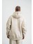 Unisex Double Oversize Kapşonlu Yıkamalı Sweatshirt - Krem 6