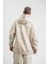 Unisex Double Oversize Kapşonlu Yıkamalı Sweatshirt - Krem 7