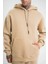 Unisex Double Oversize Kapşonlu Basic Sweatshirt - Bej 1