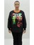 Büyük Beden Grafikli Viskon Uzun Kol Oversize Kadın Sweatshirt 1
