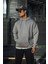 Üç Iplik Penye Kapşonlu Basic Sweatshirt - Boyalı Gri 3