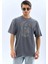 Unisex Oversize Taşlı Bisiklet Yaka T-Shirt - Füme 7