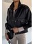 Kadın Iç Astarlı Çift Cepli Çıtçıtlı ve Fermuarlı Suni Deri Ceket P-00018516 1