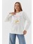Baskılı Oversize Sweatshirt Ekru 2
