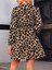 Kadın Uzun Kollu Kruvaze Yaka Kemerli Desenli Mini Leopar Elbise 4