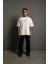 Erkek Oversize Tişört – Beyaz 24/1 Penye Kumaş, Bisiklet Yaka, Ön & Arka Baskılı, Streetwear Tarzı Rahat Büyük Kalıp T-Shirt- Beyaz 4