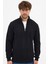 Erkek Siyah Standart Fit Normal Kesim Pamuklu Yarım Fermuarlı Dik Yaka Pamuklu Sweatshirt 1