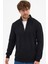 Erkek Siyah Standart Fit Normal Kesim Pamuklu Yarım Fermuarlı Dik Yaka Pamuklu Sweatshirt 2