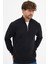 Erkek Siyah Standart Fit Normal Kesim Pamuklu Yarım Fermuarlı Dik Yaka Pamuklu Sweatshirt 3