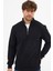 Erkek Siyah Standart Fit Normal Kesim Pamuklu Yarım Fermuarlı Dik Yaka Pamuklu Sweatshirt 4
