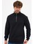 Erkek Siyah Standart Fit Normal Kesim Pamuklu Yarım Fermuarlı Dik Yaka Pamuklu Sweatshirt 5