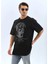 Unisex Oversize Taşlı Bisiklet Yaka T-Shirt - Siyah 1