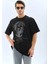 Unisex Oversize Taşlı Bisiklet Yaka T-Shirt - Siyah 6