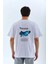 Unisex Bisiklet Yaka Baskılı Oversize T-Shirt - Beyaz 2