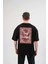 Unisex Bisiklet Yaka Baskılı Oversize T-Shirt - Siyah 2