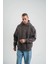 Unisex Uzun Kol Kapşonlu Yıkamalı Nakışlı Sweatshirt - Füme 4