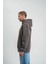 Unisex Uzun Kol Kapşonlu Yıkamalı Nakışlı Sweatshirt - Füme 6