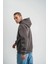 Unisex Uzun Kol Kapşonlu Yıkamalı Nakışlı Sweatshirt - Füme 7