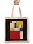 Piet Mondrian Inspired Cat Kedi Beyaz Bez Çanta Uzun Saplı Alışveriş Çantası Plaj Çantası 1
