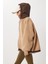 Oversize Kapüşonlu Kontrast Peluş Mont LFG0172 Bisküvi 1