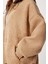 Oversize Kapüşonlu Kontrast Peluş Mont LFG0172 Bisküvi 4