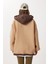 Oversize Kapüşonlu Kontrast Peluş Mont LFG0172 Bisküvi 5