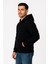 Erkek Üç Iplik Kapüşonlu Tam Fermuarlı Kanguru Çepli Sweatshirt Hoodie - Siyah 3