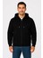 Erkek Üç Iplik Kapüşonlu Tam Fermuarlı Kanguru Çepli Sweatshirt Hoodie - Siyah 4
