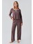 Uzun Kollu Desenli Düğmeli Esnek Pamuklu Pijama Takım 18202 2