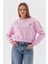 Çiçek Işleme Detaylı Crop Sweatshirt Pembe 1