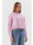 Çiçek Işleme Detaylı Crop Sweatshirt Pembe 3