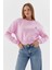 Çiçek Işleme Detaylı Crop Sweatshirt Pembe 4